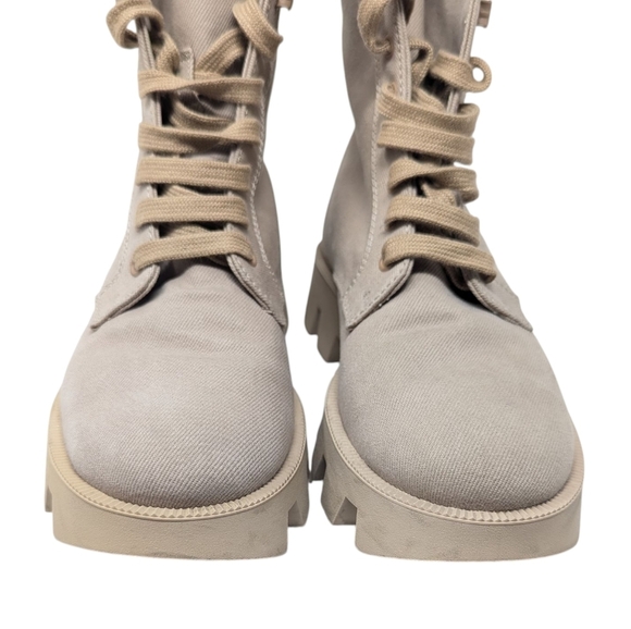 Prada Rocksand Light Beige Washed Denim Canvas Combat Lug Boots Size EU 38.5 - Picture 5 of 16